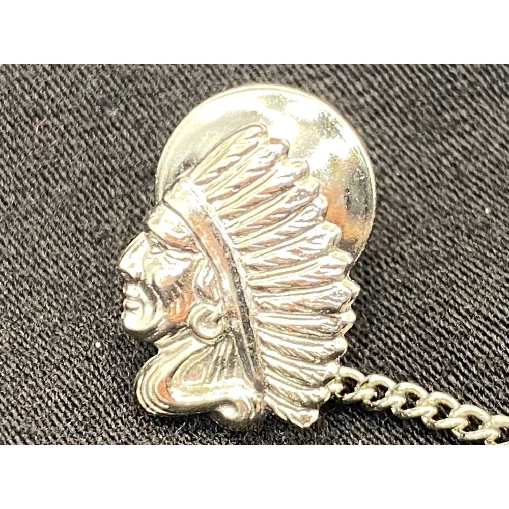 P & B Sterling Indian Chief Feather Headdress Lapel Pin Pinback Hat Pin Tietack